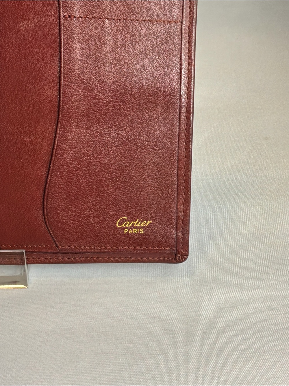 Cartier Burgundy Leather Long Wallet with Gold Corners - Picture 2 of 7